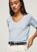 tricou cu decolteu în V din in femei Pepe Jeans dafin 6Z0R46466