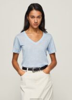 tricou cu decolteu în V din in femei Pepe Jeans dafin 6Z0R46466 - imagine 3