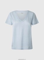 tricou cu decolteu în V din in femei Pepe Jeans dafin 6Z0R46466 - imagine 5