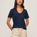 tricou cu decolteu în V din in femei Pepe Jeans dulwich 6Z0R46467