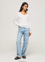 Tricou cu decolteu în V femei Pepe Jeans alb 6Z0R46240 - imagine 2