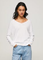 Tricou cu decolteu în V femei Pepe Jeans alb 6Z0R46240 - imagine 3