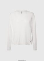 Tricou cu decolteu în V femei Pepe Jeans alb 6Z0R46240 - imagine 5