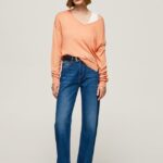 Tricou cu decolteu în V femei Pepe Jeans piersică 6Z0R46241
