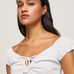 tricou cu decolteu iubit femei Pepe Jeans alb 6Z0R46462