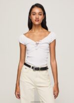 tricou cu decolteu iubit femei Pepe Jeans alb 6Z0R46462 - imagine 3