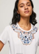 tricou cu guler dantelat femei Pepe Jeans alb 6Z0R46449 - imagine 3