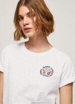 tricou cu imprimeu cu logo femei Pepe Jeans alb 6Z0R46381 - imagine 3