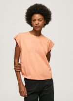 tricou cu imprimeu cu logo femei Pepe Jeans piersică 6Z0R46434