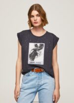 tricou cu imprimeu foto femei Pepe Jeans negru spalat 6Z0R46388