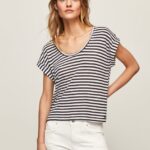 tricou cu imprimeu în dungi femei Pepe Jeans dulwich 6Z0R46458