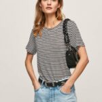 tricou cu imprimeu în dungi femei Pepe Jeans negru 6Z0R46459
