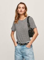 tricou cu imprimeu în dungi femei Pepe Jeans negru 6Z0R46459