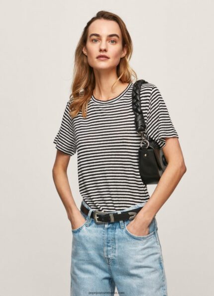 tricou cu imprimeu în dungi femei Pepe Jeans negru 6Z0R46459