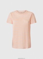tricou cu imprimeu în dungi femei Pepe Jeans piersică 6Z0R46386 - imagine 5