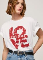 tricou cu imprimeu logo love femei Pepe Jeans alb 6Z0R46396 - imagine 3