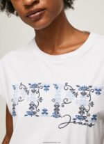 tricou cu logo brodat femei Pepe Jeans alb 6Z0R46433 - imagine 3