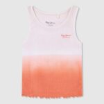 tricou cu mânecă cu armhole color block fată Pepe Jeans piersică 6Z0R461476