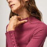 tricou cu mânecă lungă cu nervuri femei Pepe Jeans fard de obraz închis 6Z0R46393