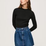 tricou cu mânecă lungă cu nervuri femei Pepe Jeans negru 6Z0R46407
