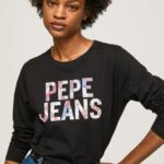 tricou cu mânecă lungă cu petice cu logo femei Pepe Jeans negru 6Z0R46426