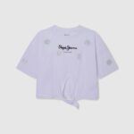 tricou cu strasuri florale fată Pepe Jeans alb 6Z0R461475