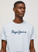 tricou din bumbac cu logo imprimat bărbați Pepe Jeans albastru înălbitor 6Z0R46933 - imagine 3