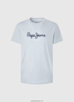 tricou din bumbac cu logo imprimat bărbați Pepe Jeans albastru înălbitor 6Z0R46933 - imagine 5