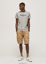 tricou din bumbac cu logo imprimat bărbați Pepe Jeans marnă cenușie 6Z0R461001 - imagine 2