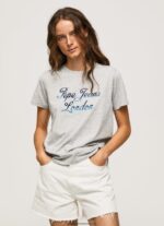 tricou din bumbac cu logo imprimat femei Pepe Jeans marnă cenușie 6Z0R46412