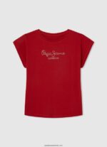 tricou din bumbac cu logo strass fată Pepe Jeans piersică 6Z0R461451 - imagine 3