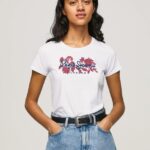 tricou din lycra cu imprimeu cu logo femei Pepe Jeans alb 6Z0R46385