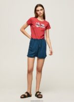 tricou din lycra cu imprimeu cu logo femei Pepe Jeans studio roșu 6Z0R46384 - imagine 2