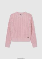 tricou împletit cu guler rotunjit fată Pepe Jeans roz moale 6Z0R461407