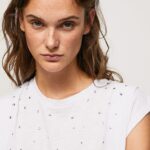 tricou marmorat cu maneci cu armuri femei Pepe Jeans alb 6Z0R46409