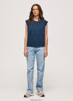 tricou marmorat cu maneci cu armuri femei Pepe Jeans dulwich 6Z0R46406 - imagine 2