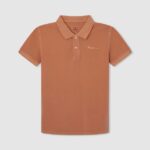 tricou polo cu logo brodat piqué băiat Pepe Jeans portocala de dovleac 6Z0R461657