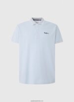 tricou polo cu logo brodat piqué bărbați Pepe Jeans albastru înălbitor 6Z0R461080 - imagine 5