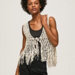vestă din macrame cu franjuri femei Pepe Jeans mousse 6Z0R46135